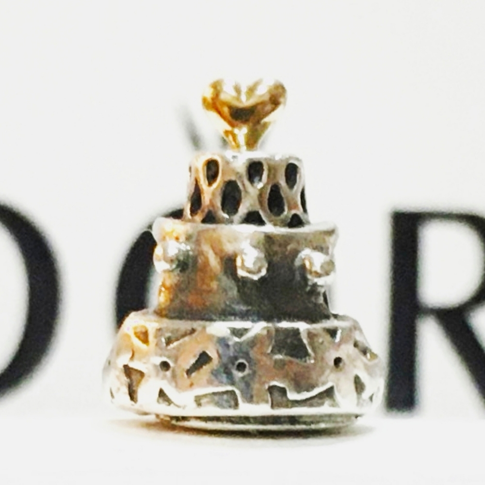 Authentic Pandora charm " Celebration cake " 14K accent #790347